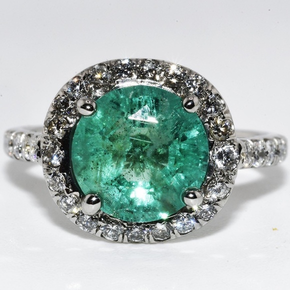 $9,000 Platinum 2.87CT Natural Zambian Emerald & Diamond Cocktail Ring Authentic - Picture 1 of 8